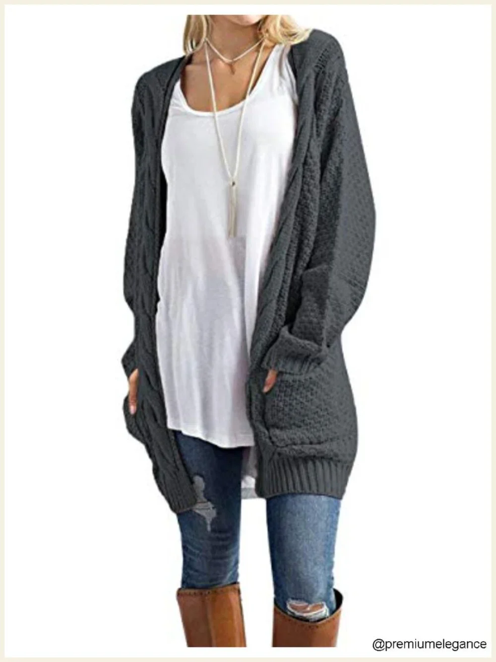 Open Front Long Sleeve Boho Boyfriend Knit Chunky Cardigan Sweater